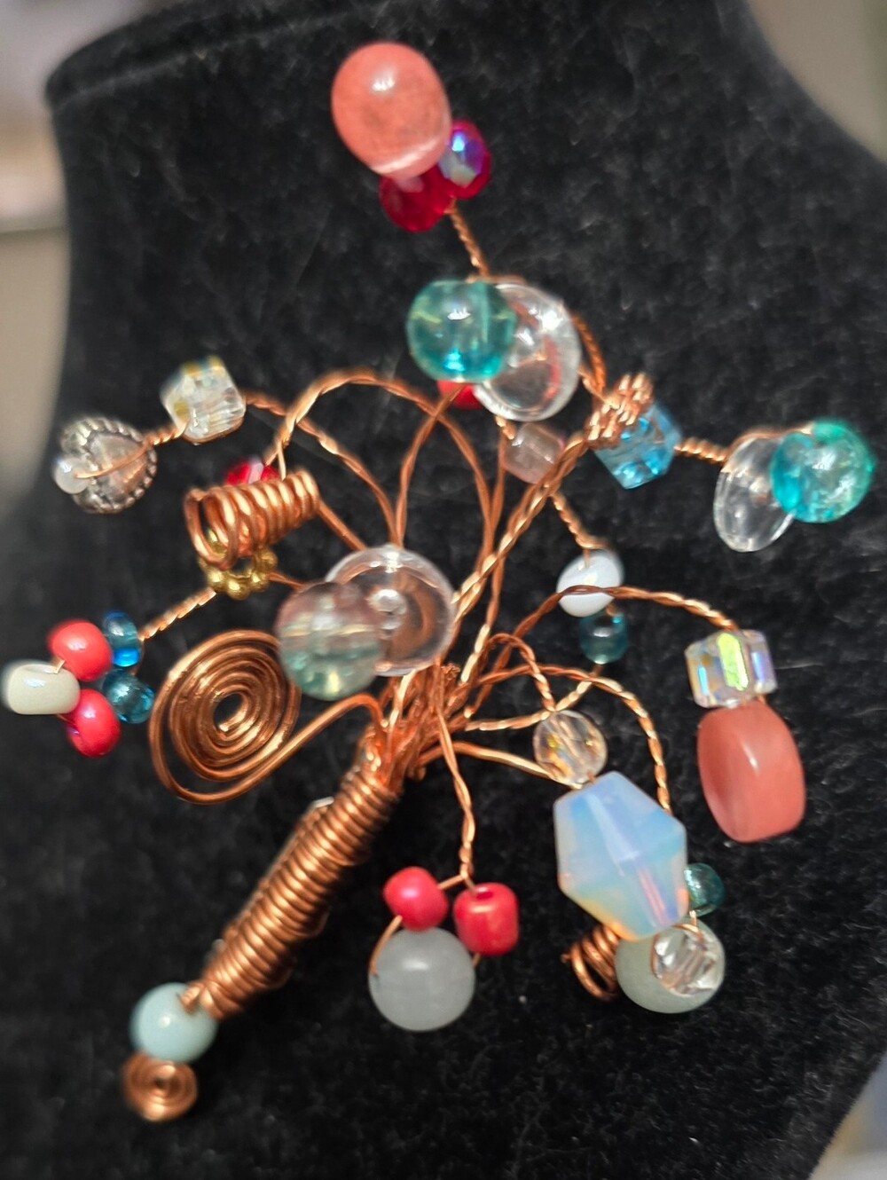 Handcrafted Multicolor Copper Wire Tree Brooch - Women Jewelry